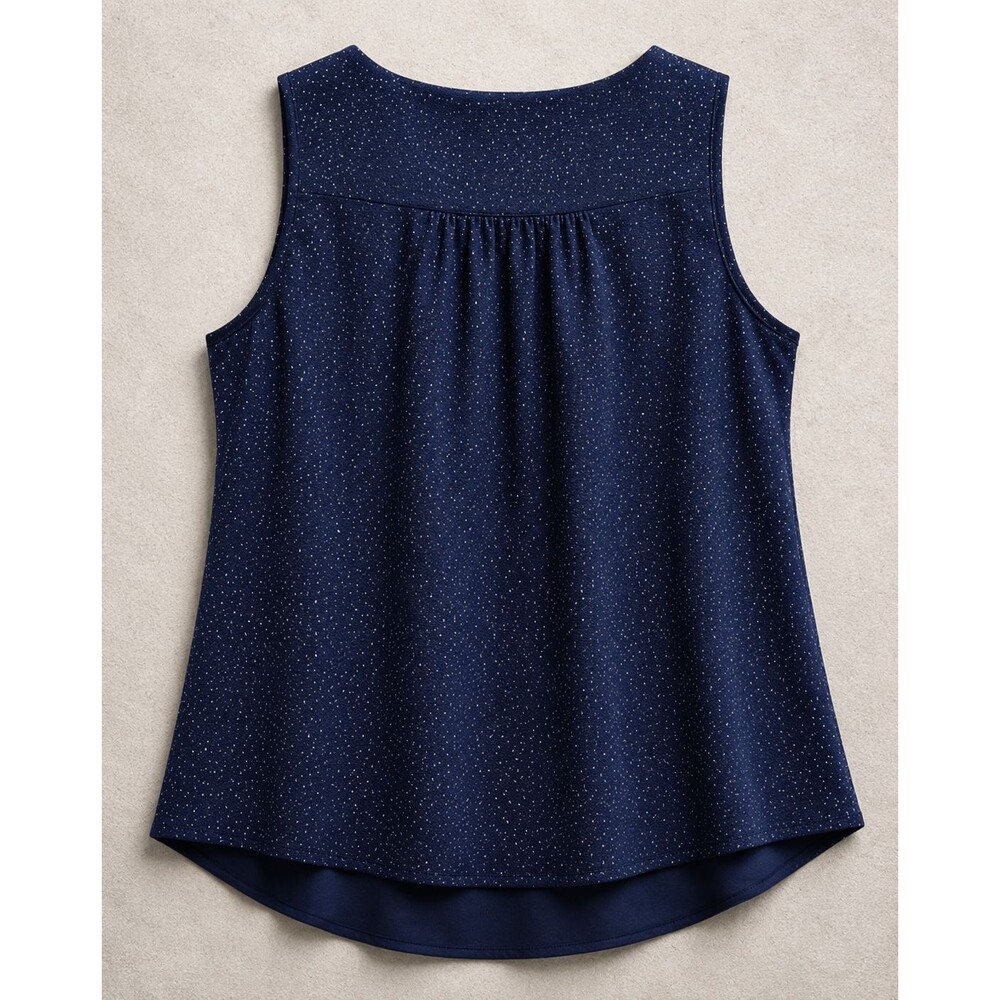 Notations Shimmer Blouse Navy Glitter Sleeveless Button Front Top Womens PM - Picture 2 of 4